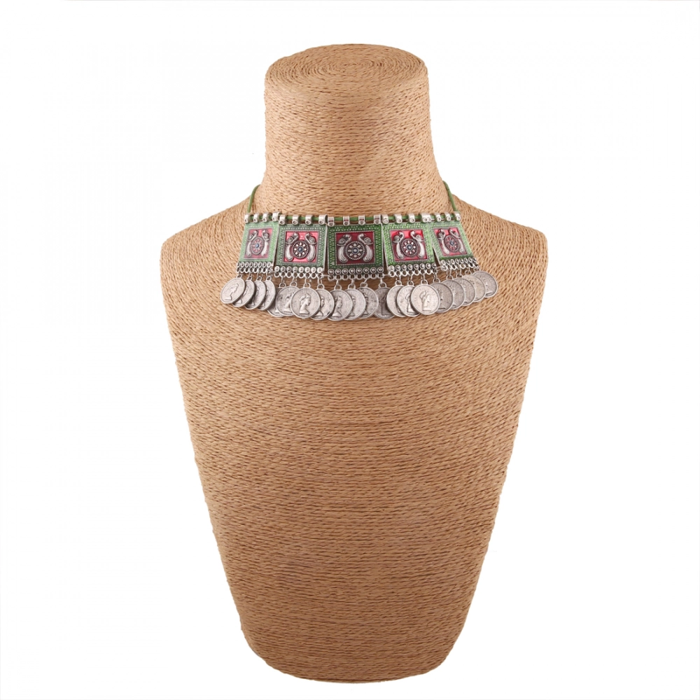 oxidised silver plated meena work choker necklace