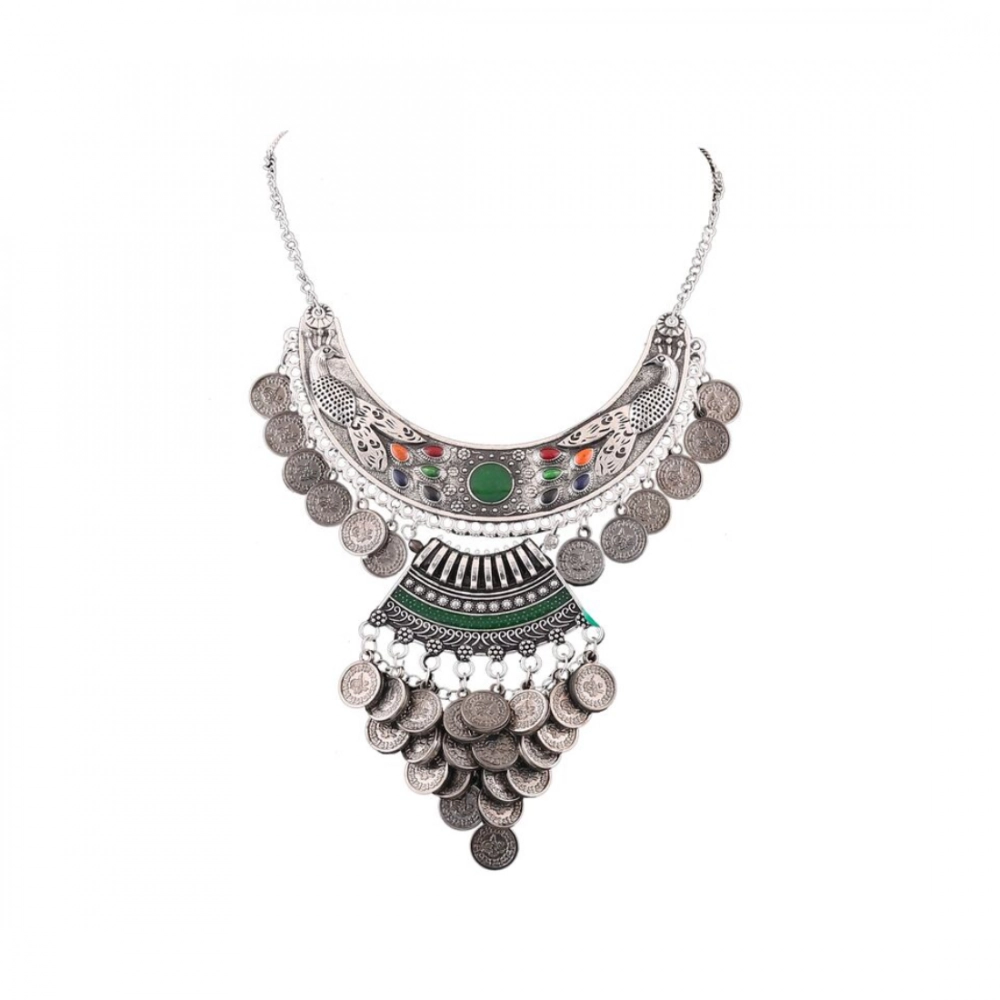 afghani tribal antique boho oxidised silver necklace