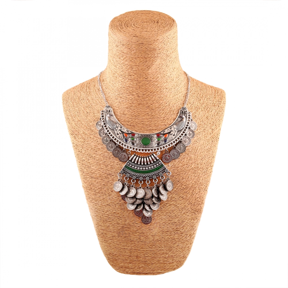 afghani tribal antique boho oxidised silver necklace