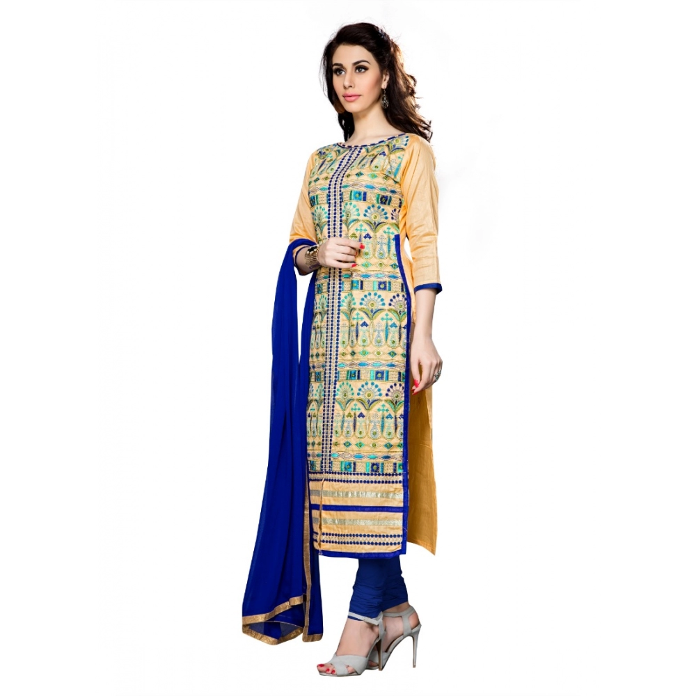 Generic Women's Cotton Unstitched Salwar Suit-Material With Dupatta (Beige,2.3 Mtrs) - Image 4