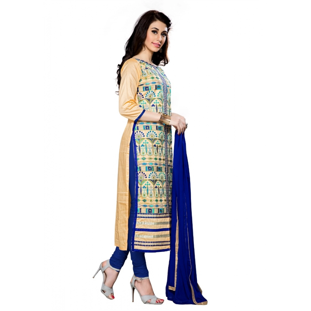 Generic Women's Cotton Unstitched Salwar Suit-Material With Dupatta (Beige,2.3 Mtrs) - Image 2