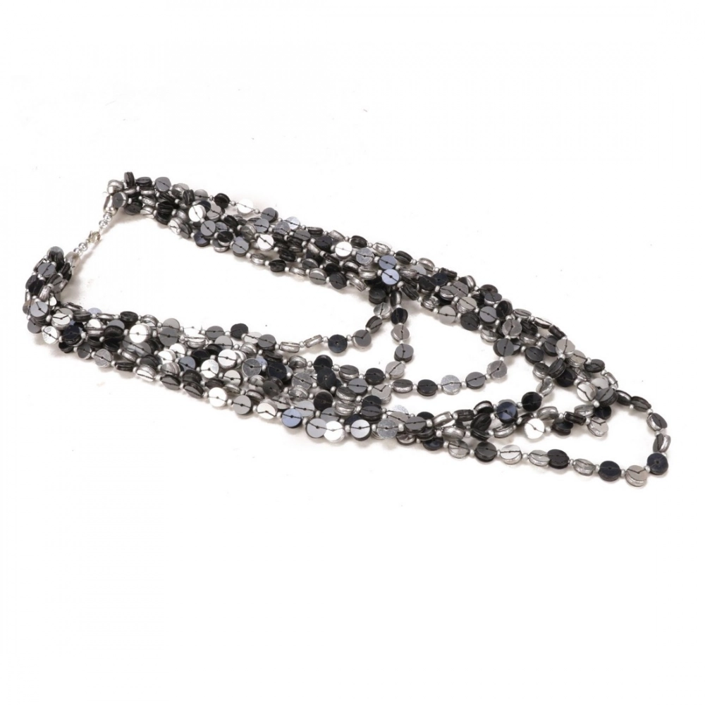 generic jewellery stylish silver black beads necklace (color: grey)
