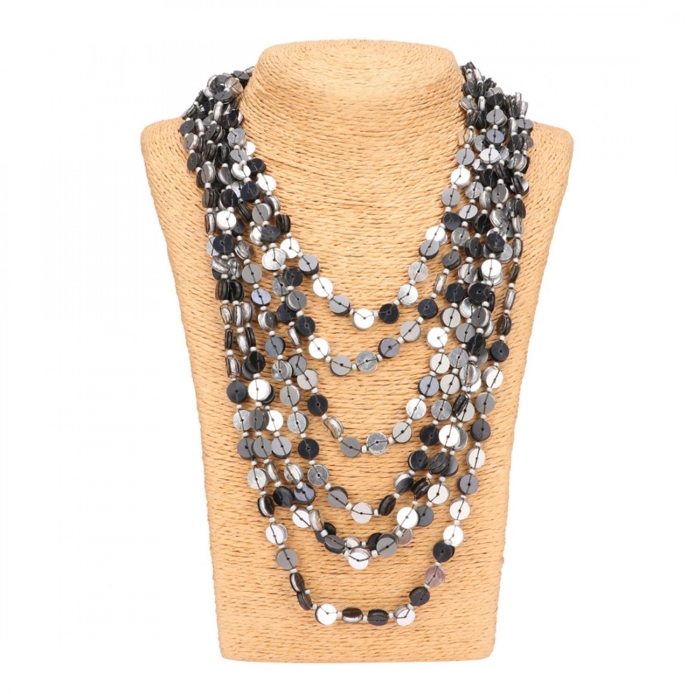 generic jewellery stylish silver black beads necklace (color: grey)