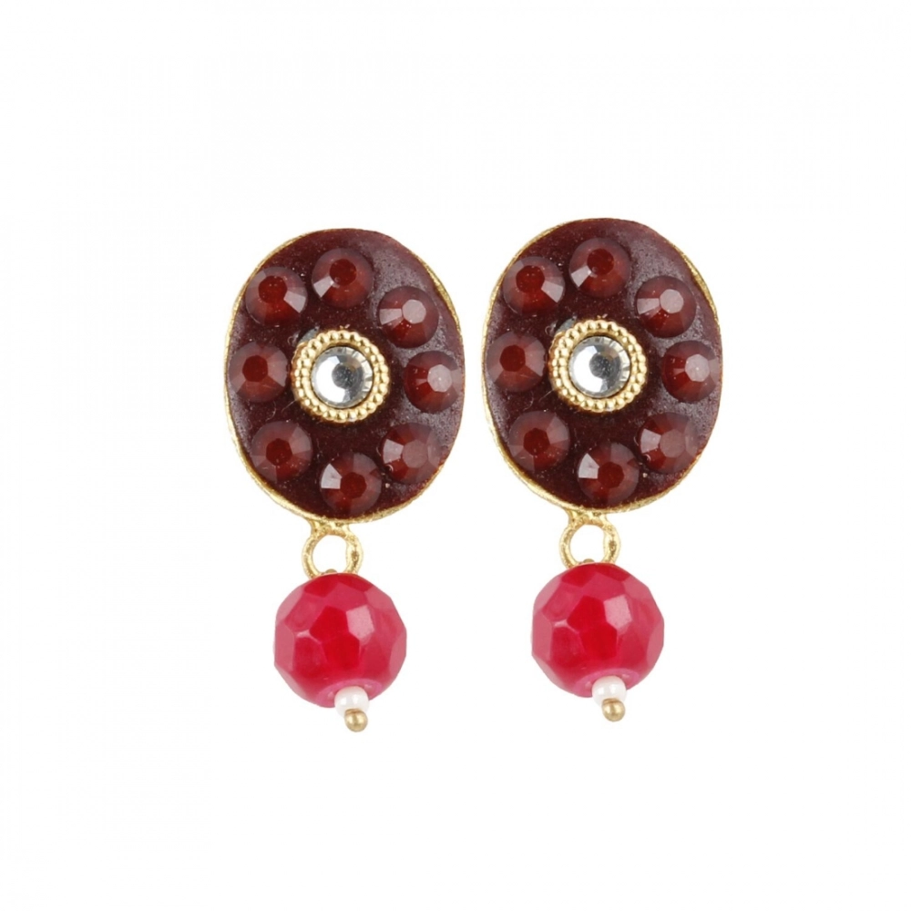 generic women's stylish maroon golde plated traditional kundan necklace set with earrings (color: red)