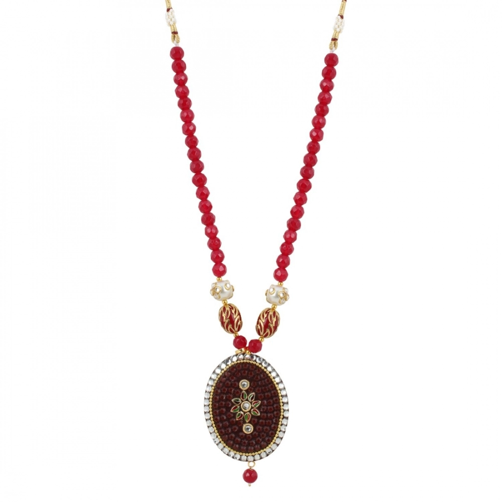 generic women's stylish maroon golde plated traditional kundan necklace set with earrings (color: red)