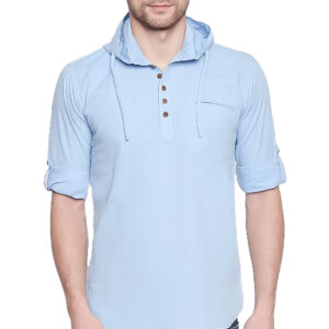 Generic Men's Cotton Casual Short Cross Kurta Shirt (Material: Cotton, (Color:Light Blue)
