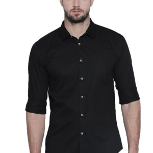 Generic Men's Cotton Slim Fit Casual Shirt (Material: Cotton, (Color:Black)