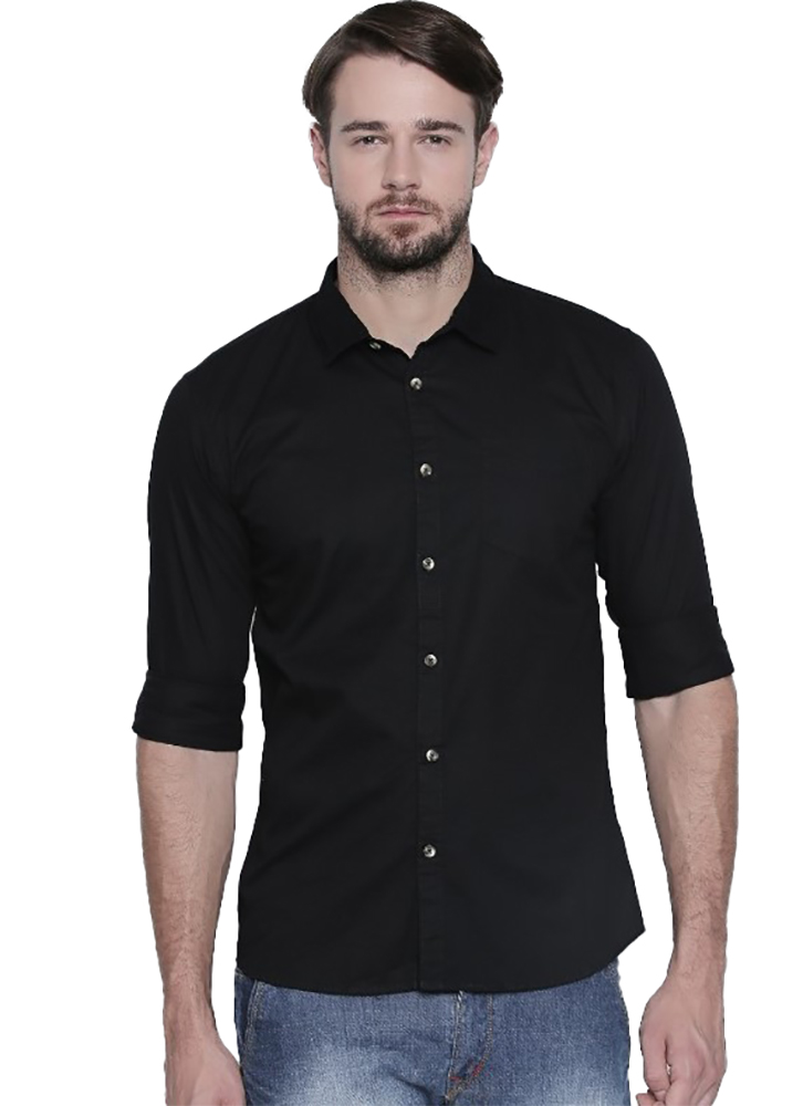 Generic Men's Cotton Slim Fit Casual Shirt (Material: Cotton, (Color:Black)
