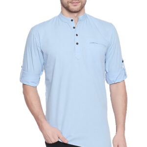 Generic Men's Cotton Casual Short Cross Kurta Shirt (Material: Cotton, (Color:Light Blue)