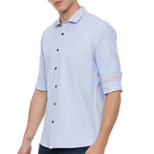Generic Men's Cotton Slim Fit Casual Shirt (Material: Cotton, (Color:Blue)