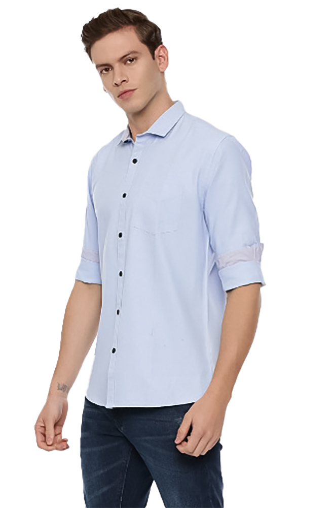 Generic Men's Cotton Slim Fit Casual Shirt (Material: Cotton, (Color:Blue)