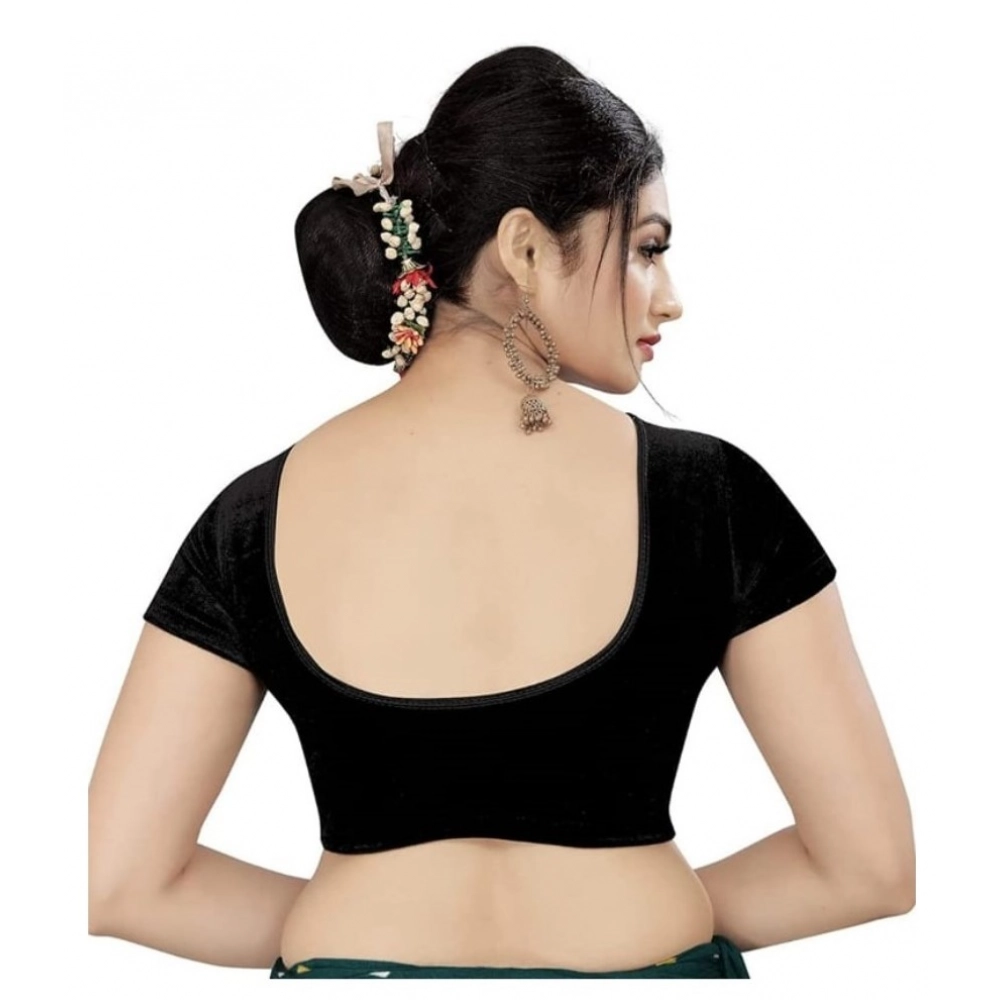 Generic Women's Velvet Solid Non Padded Readymade Blouse (Black, Size: Free Size) - Image 4