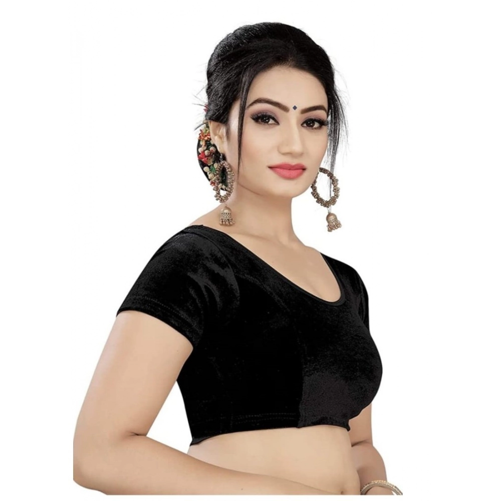 Generic Women's Velvet Solid Non Padded Readymade Blouse (Black, Size: Free Size) - Image 2