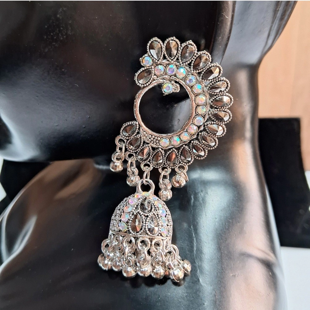 generic women's silver color oxidised earrings