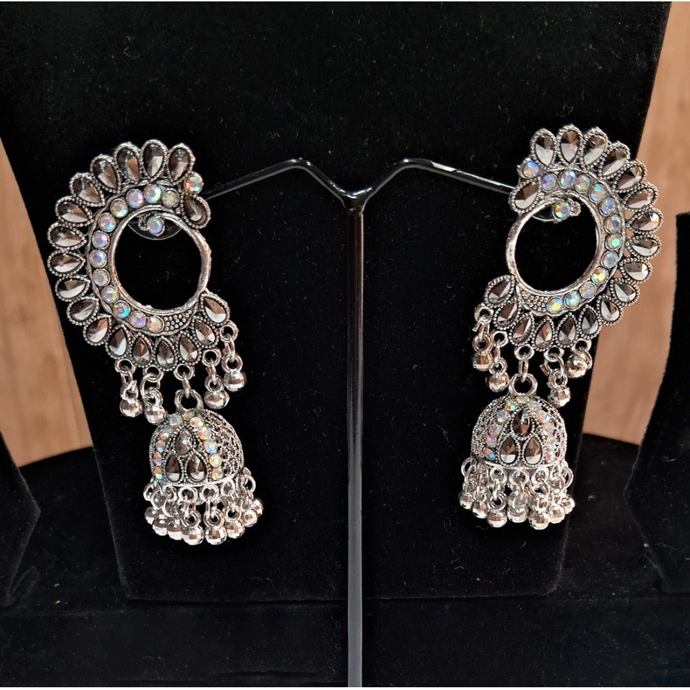 generic women's silver color oxidised earrings