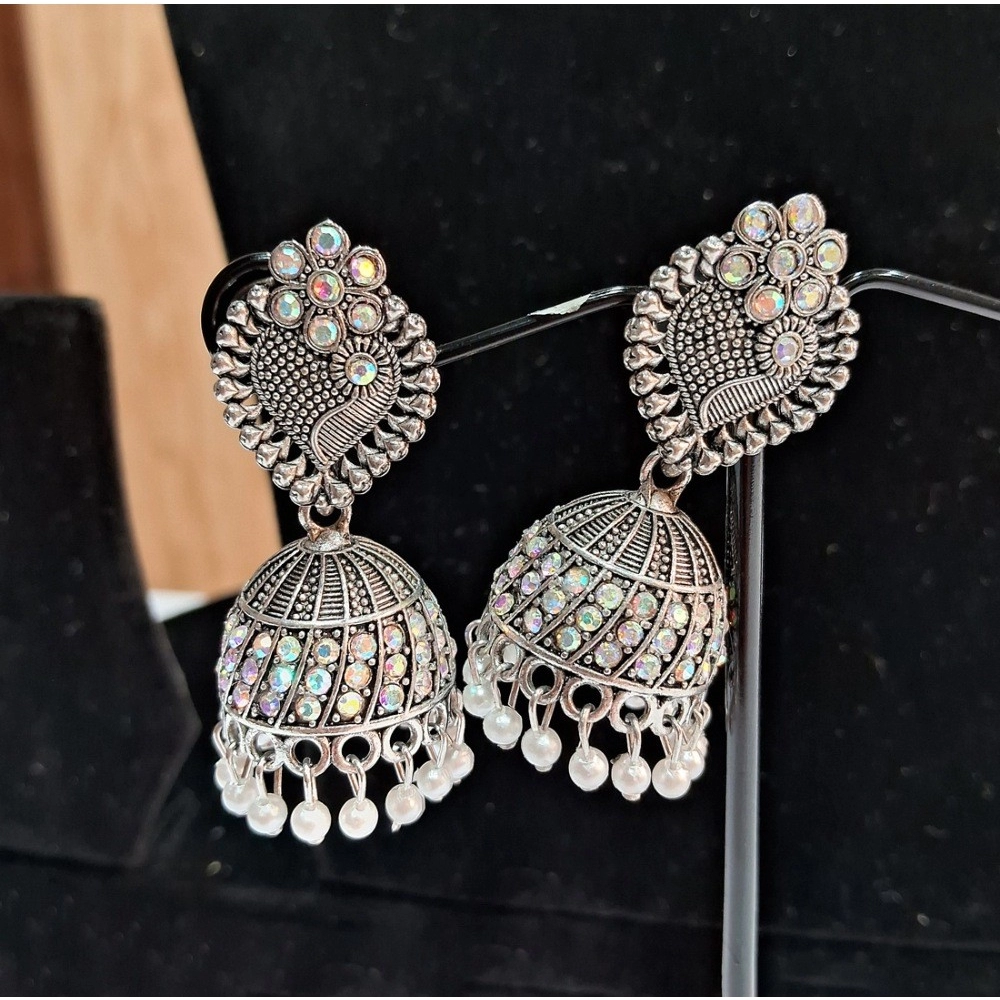 generic women's silver color oxidised earrings