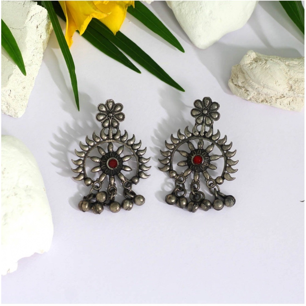 generic women's maroon color oxidised earrings