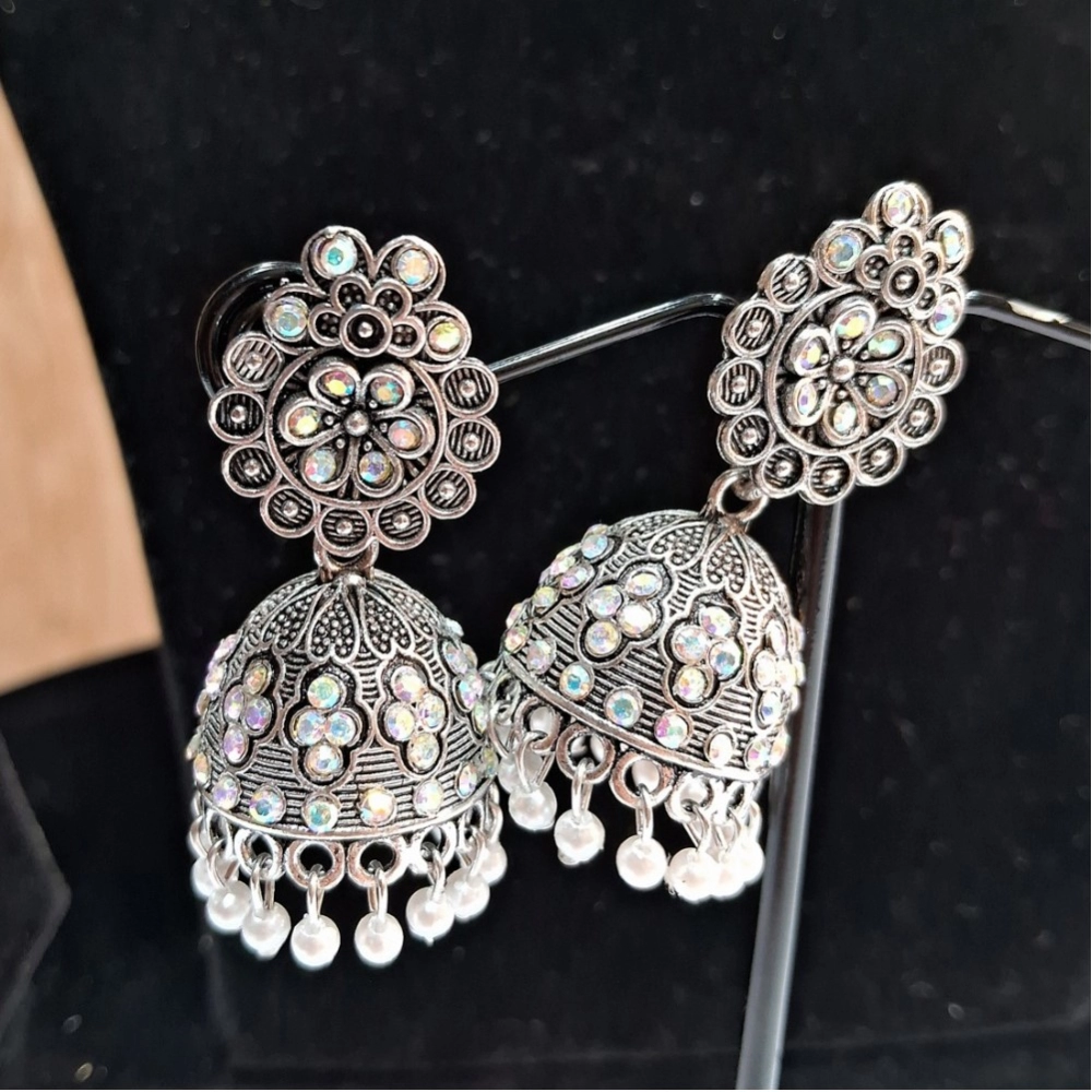 generic women's silver color oxidised earrings