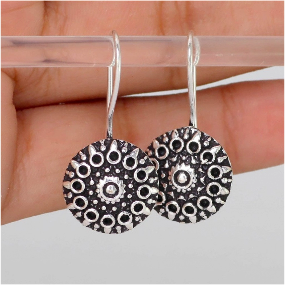 generic women's handmade indian traditional designer silver oxidised stud brass earrings