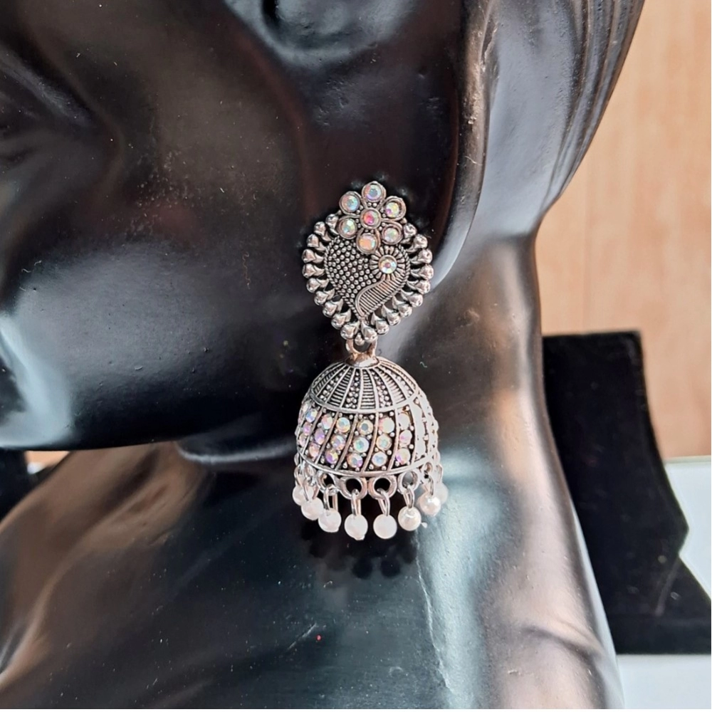 generic women's silver color oxidised earrings