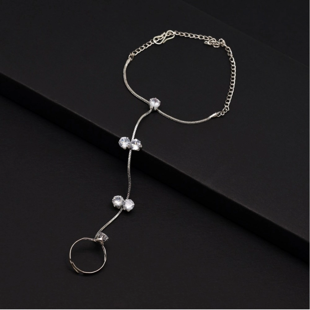 generic women's white color rhinestone hathphool adjustable bracelet