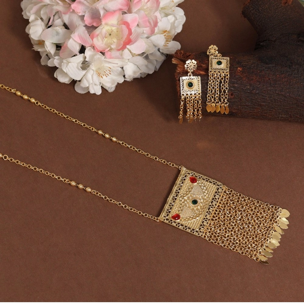 generic women's red & green color gold plated necklace set adjustable chain