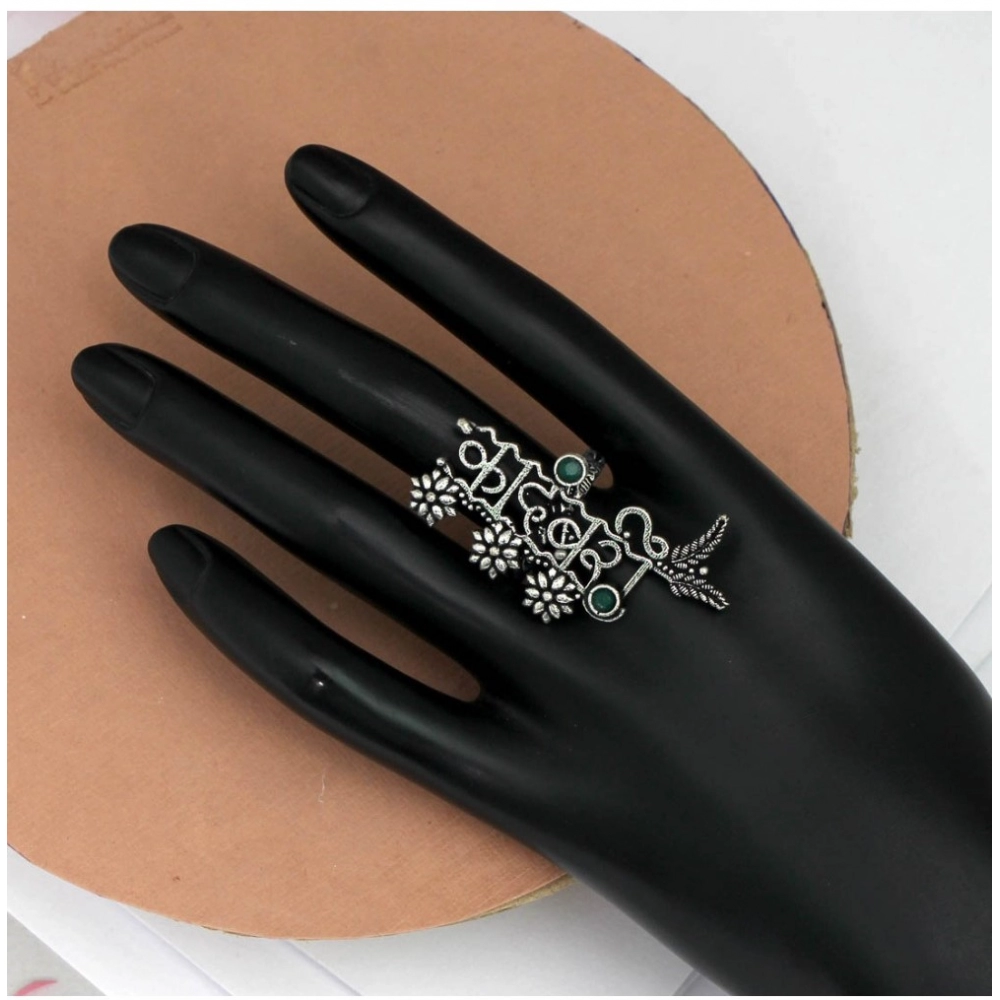 generic women's green color oxidised adjustable ring