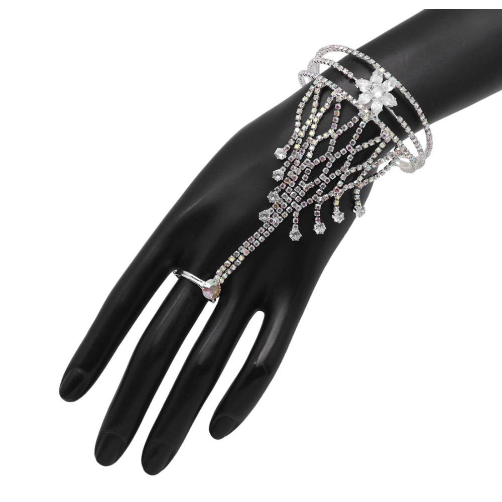 generic women's white color rhinestone hathphool adjustable bracelet