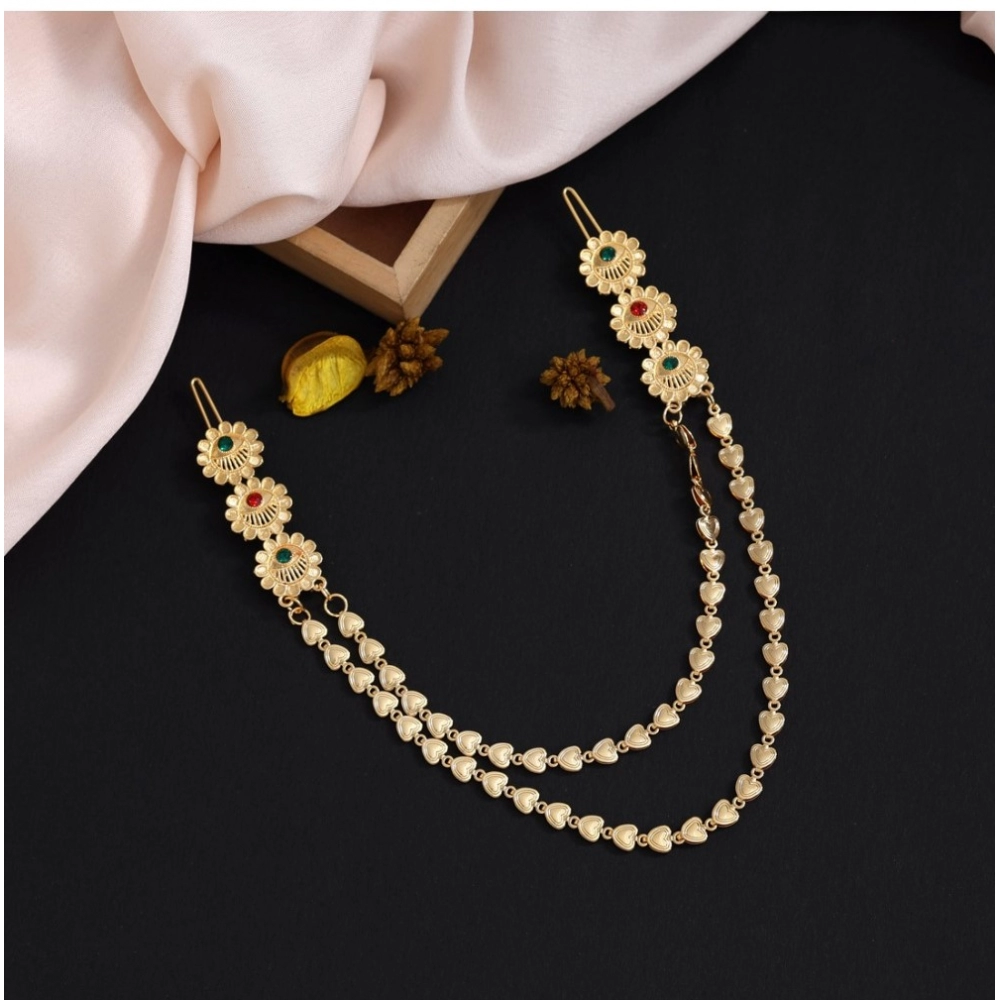 generic women's maroon & green color gold plated hair pin / juda pin