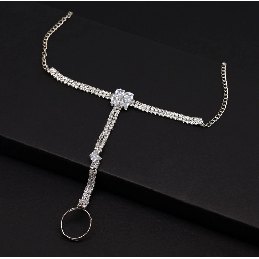 generic women's white color rhinestone hathphool adjustable bracelet