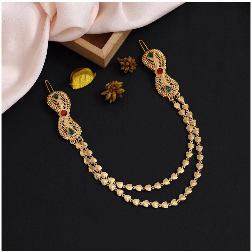 generic women's maroon & green color gold plated hair pin / juda pin