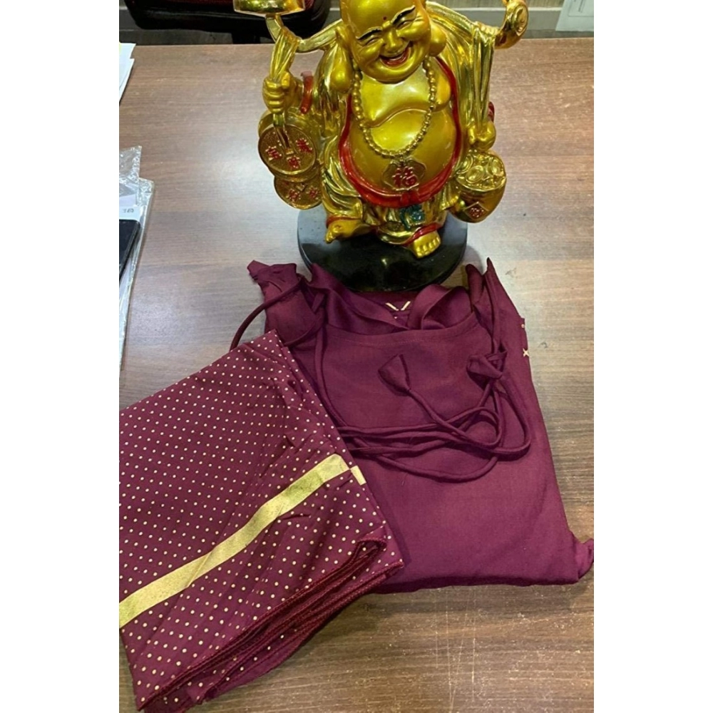 Generic Women's Casual 3/4th Sleeve Solid Cotton Kurti Set (Wine) - Image 2