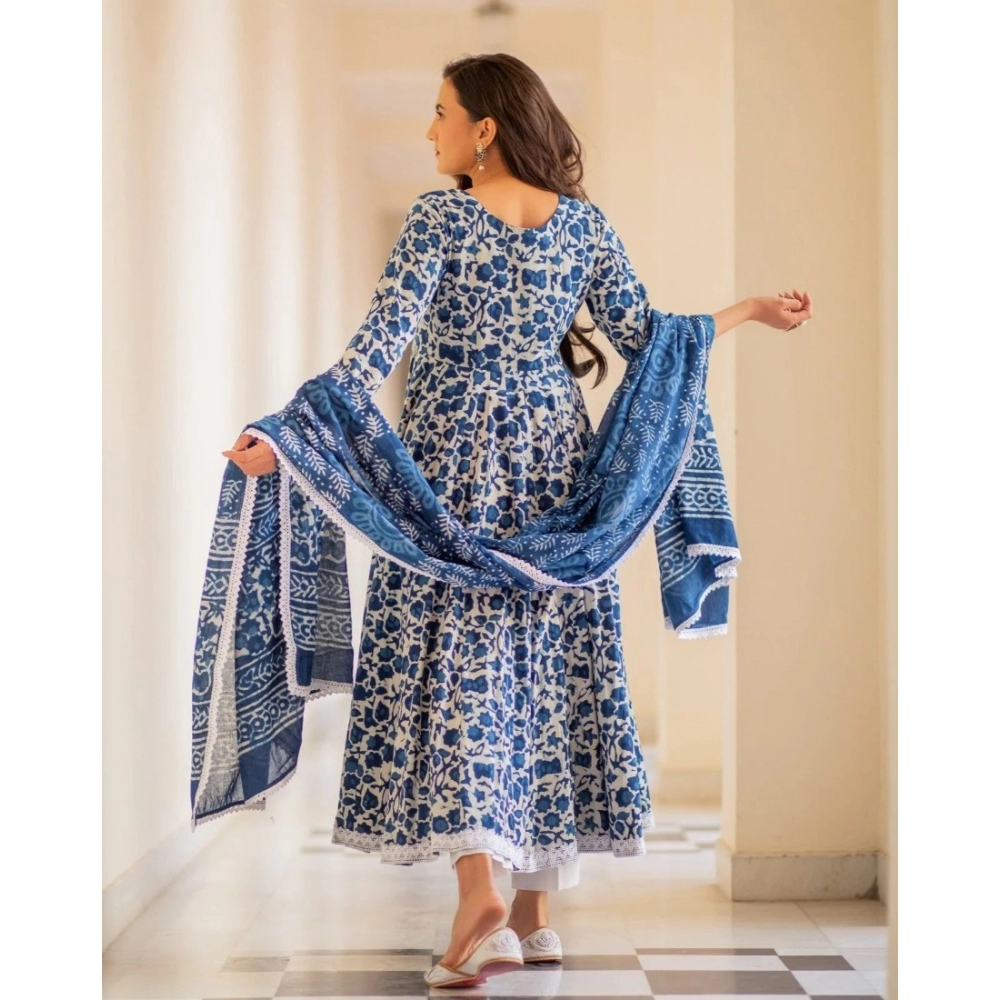 Generic Women's Casual 3/4th Sleeve Printed Cotton Kurti Set (Blue) - Image 6