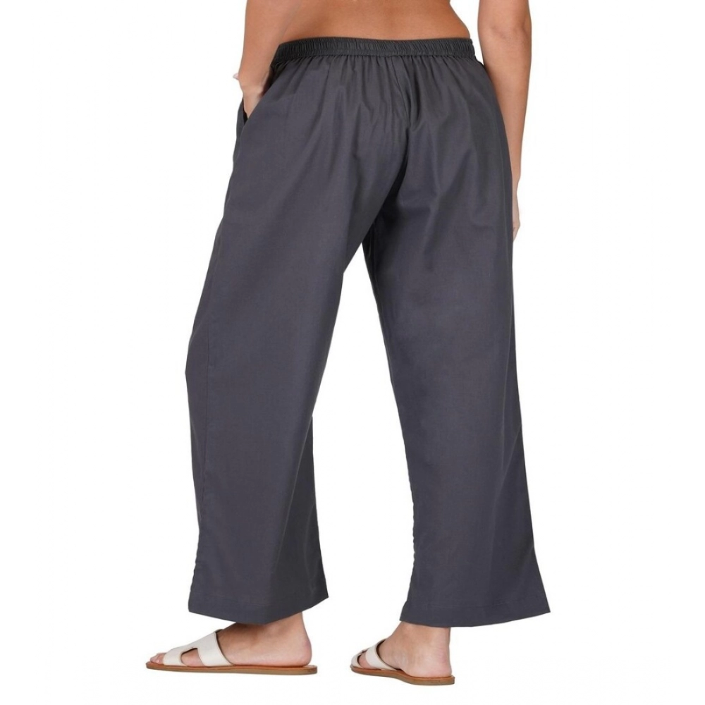 Generic Women's Casual Cotton Cambric Solid Elastic Palazzo Trousers (Dark Grey) - Image 3