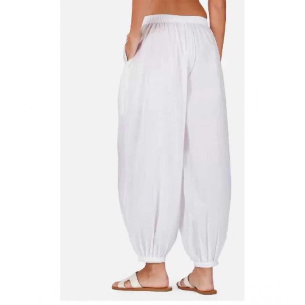 Generic Women's Casual Cotton Cambric Solid Elastic Waist Patiala Harem Pants (White) - Image 3