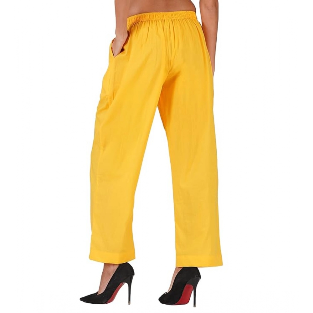 Generic Women's Casual Cotton Cambric Solid Elastic Palazzo Trousers (Yellow) - Image 3