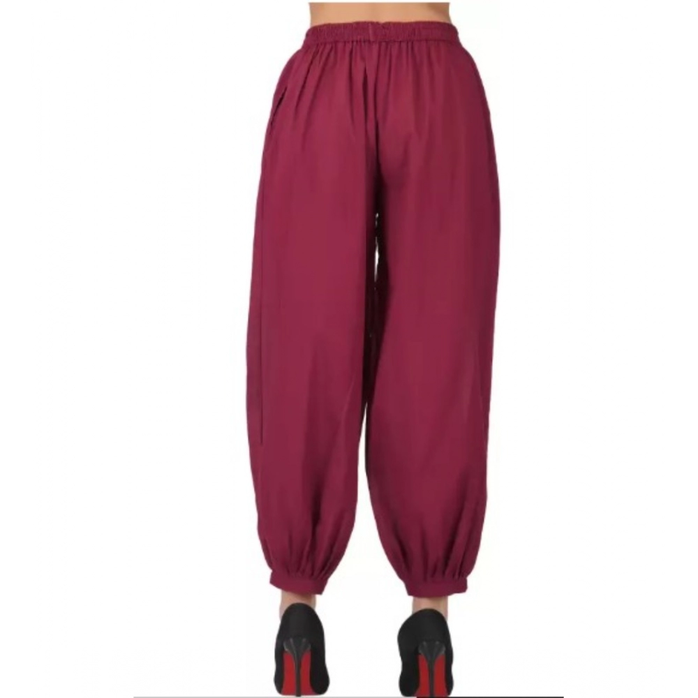 Generic Women's Casual Cotton Cambric Solid Elastic Waist Patiala Harem Pants (Maroon) - Image 3