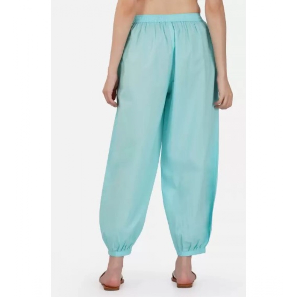 Generic Women's Casual Cotton Cambric Solid Elastic Waist Patiala Harem Pants (Blue) - Image 3