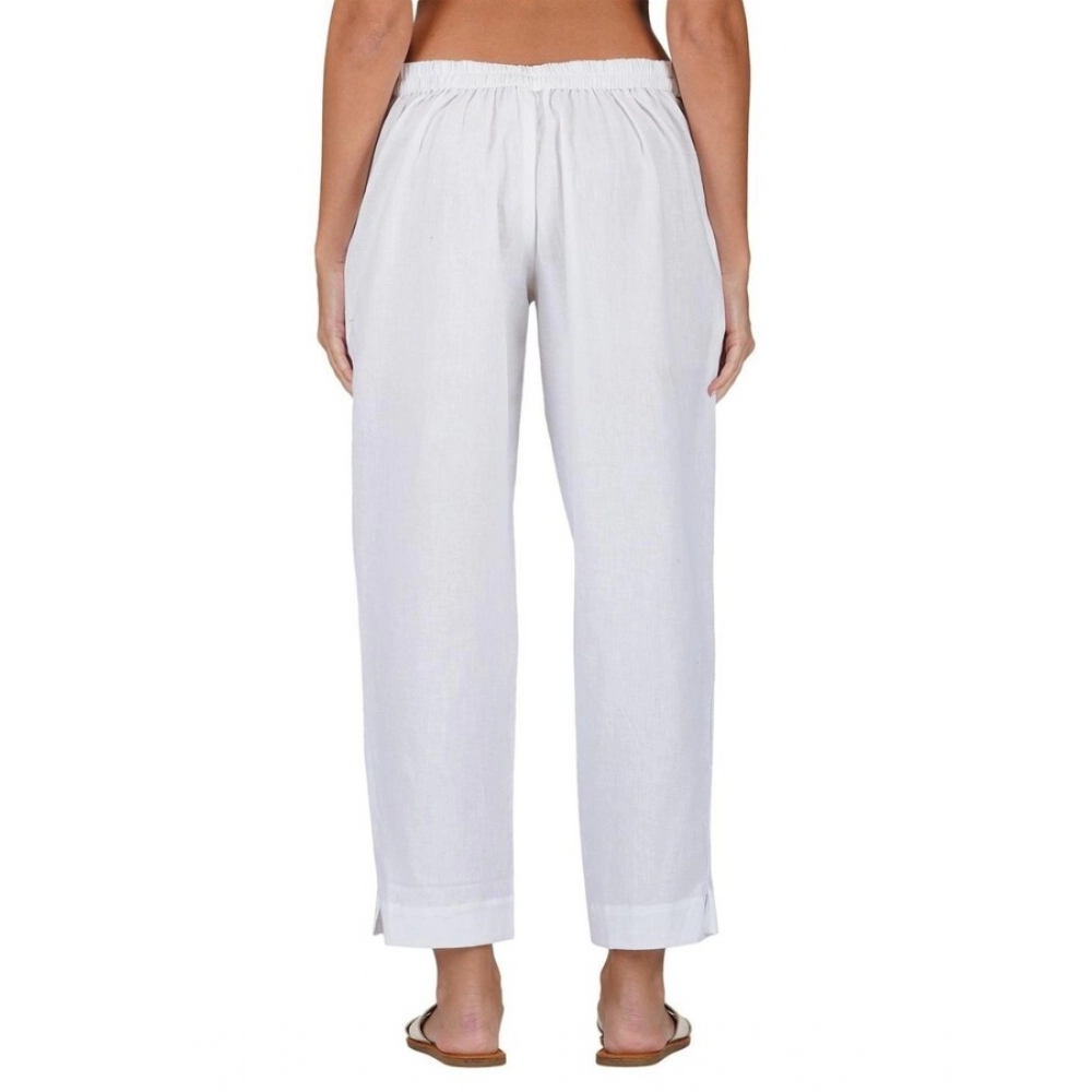 Generic Women's Casual Cotton Flax Solid Adjustable Waist Trouser Pants (White) - Image 3