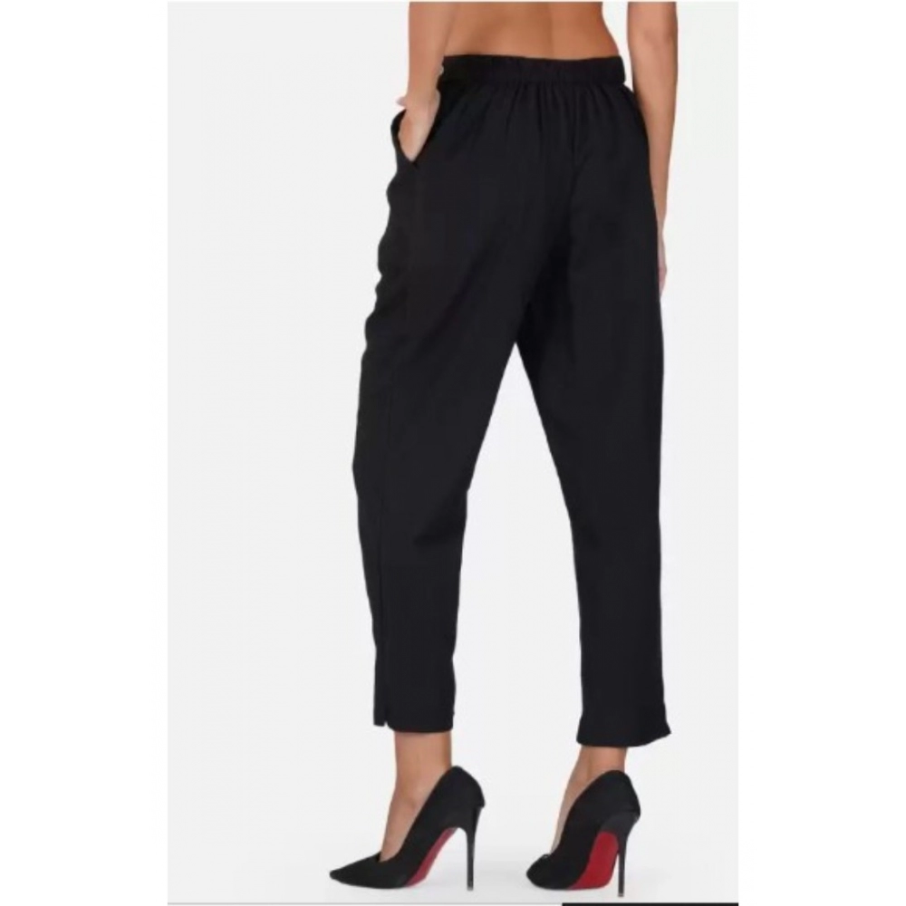 Generic Women's Casual Cotton Flax Solid Adjustable Waist Trouser Pants (Black) - Image 3