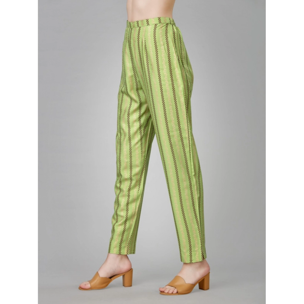 Generic Women's Casual 3-4 th Sleeve Embroidery Rayon Kurti Pant Set (Light Green) - Image 2