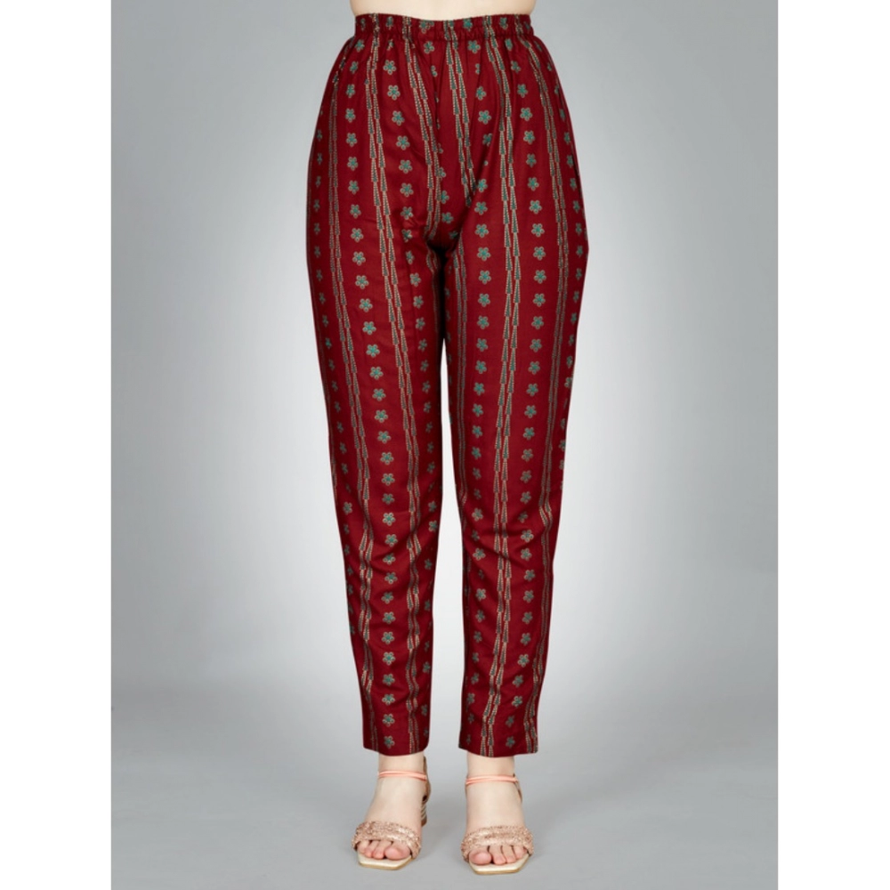 Generic Women's Casual 3-4 th Sleeve Embroidery Rayon Kurti Pant Set (Maroon) - Image 2