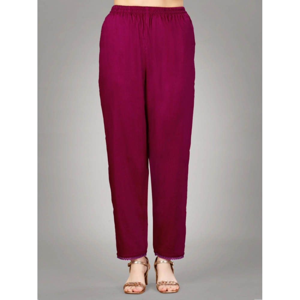 Generic Women's Casual 3-4 th Sleeve Embroidery Silk Blend Kurti Pant Dupatta Set (Rani) - Image 2