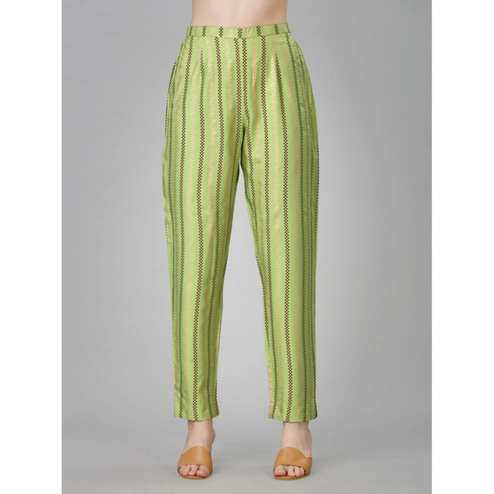 Generic Women's Casual 3-4 th Sleeve Embroidery Rayon Kurti Pant Set (Light Green) - Image 3