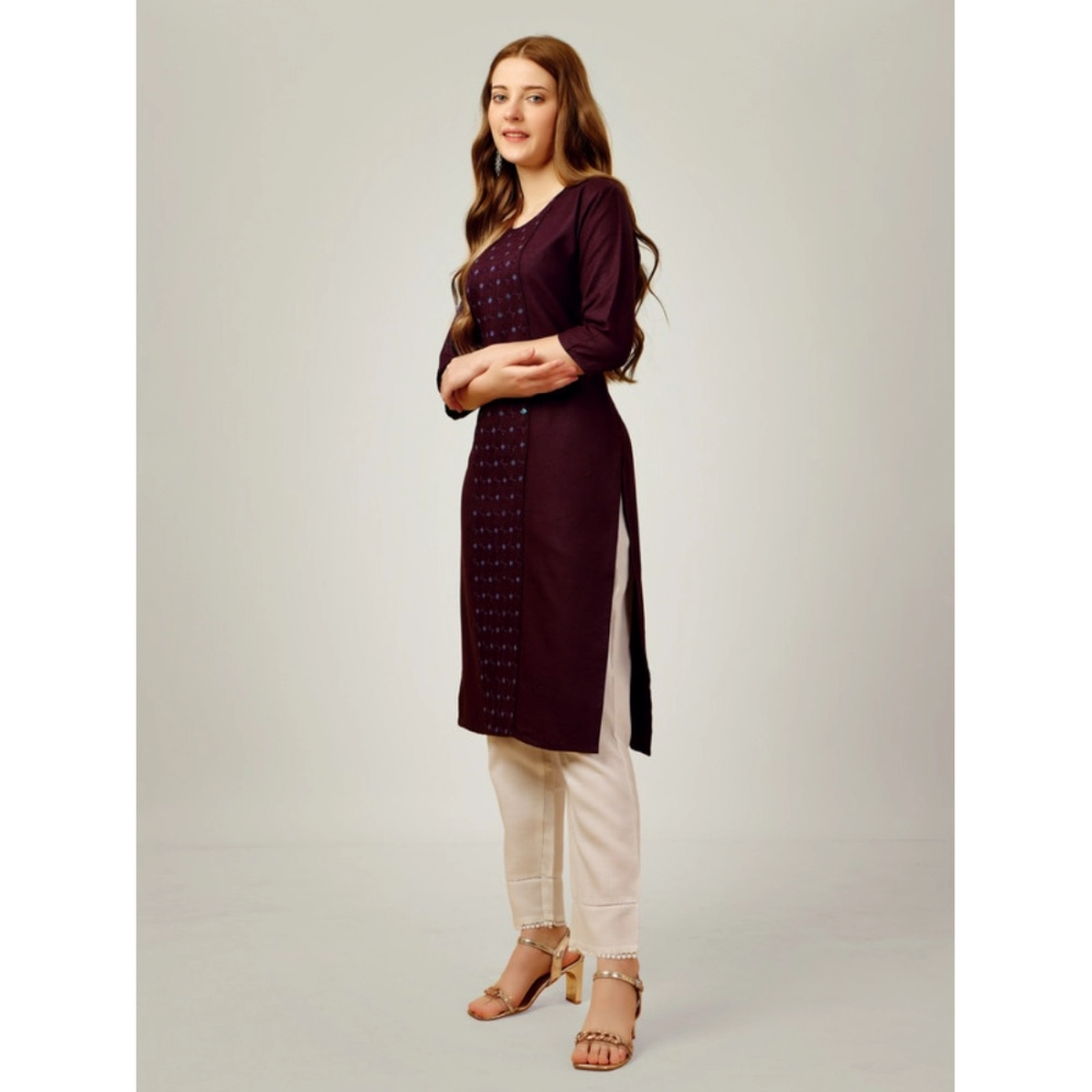 Generic Women's Casual 3-4 th Sleeve Embroidery Cotton Kurti Pant Set (Purple) - Image 5