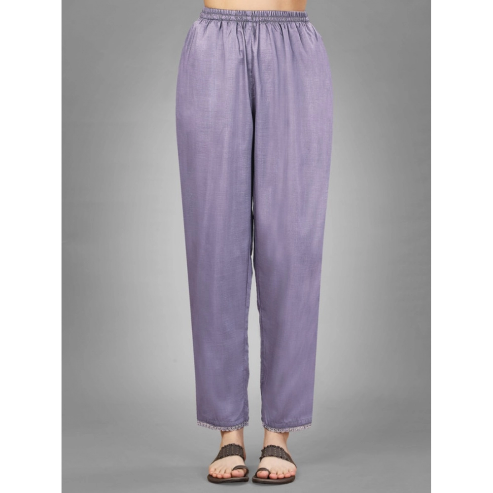 Generic Women's Casual 3-4 th Sleeve Embroidery Silk Blend Kurti Pant Dupatta Set (Lavender) - Image 2