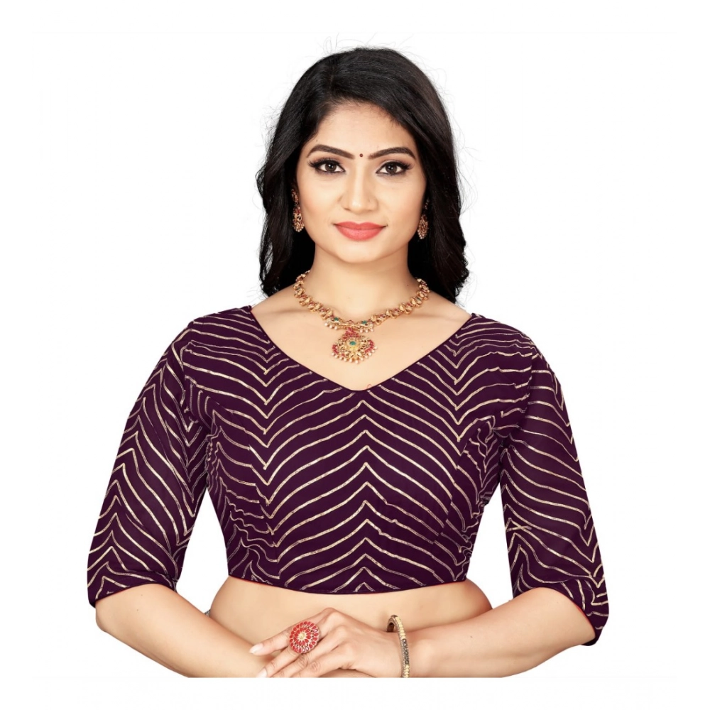 Generic Women's Georgette Embroidery Readymade Blouse (Purple, Size: Free Size)