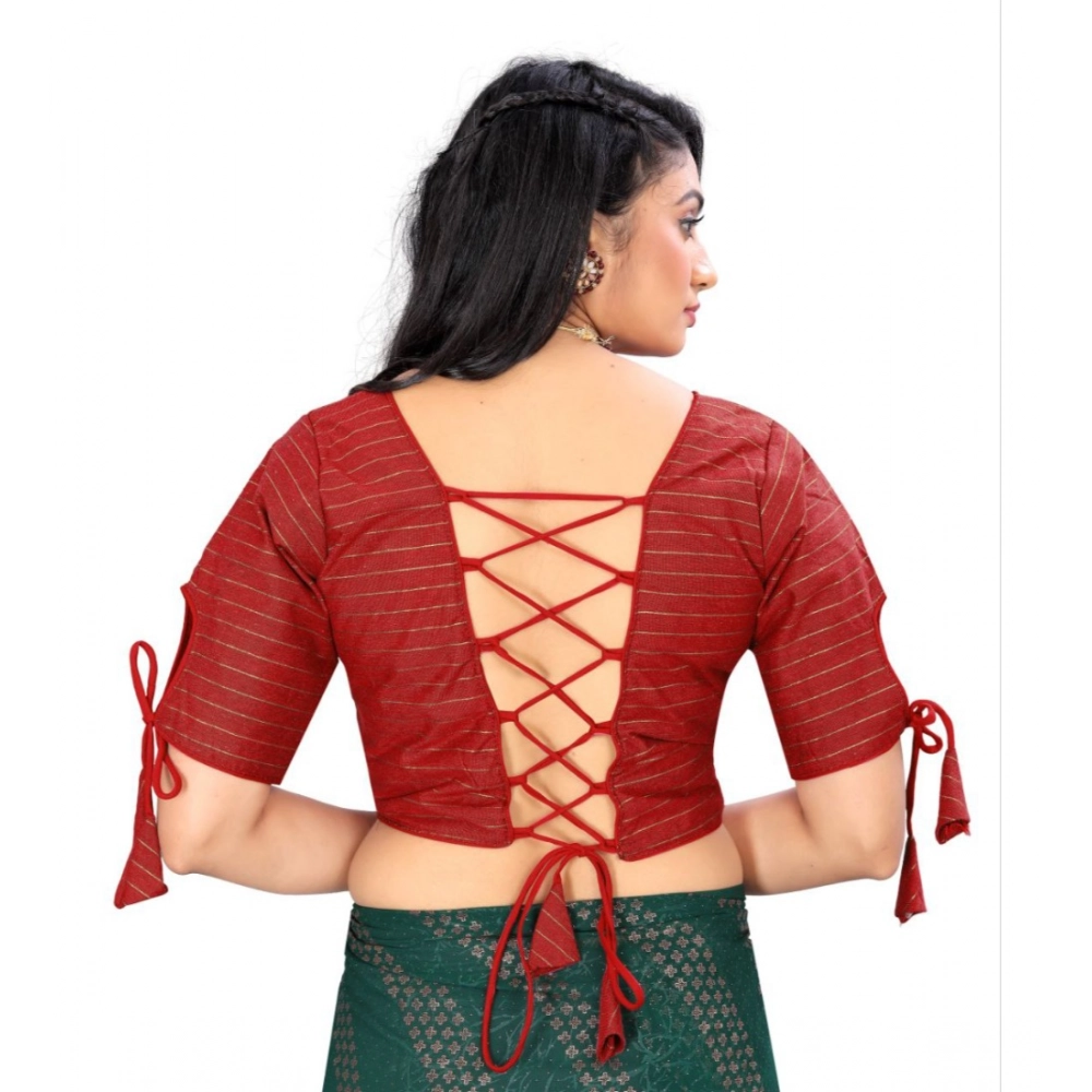 Generic Women's Cotton Thread Work Readymade Blouse (Red, Size: Free Size) - Image 4