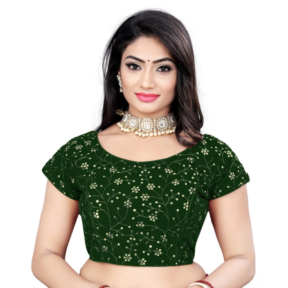 Generic Women's Velvet Sequins Readymade Blouse (Green, Size: Free Size)