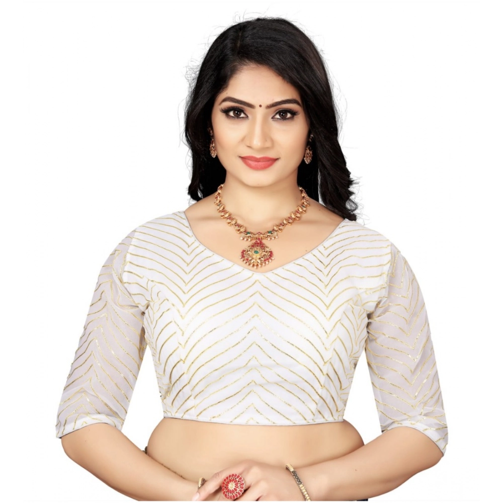 Generic Women's Georgette Embroidery Readymade Blouse (White, Size: Free Size)